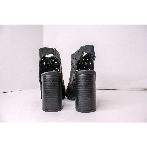 CL By Laundry High Chunky Heel Sandals Peep Toe Cut Out Black Size 9 1/2 - Picture 4 of 6